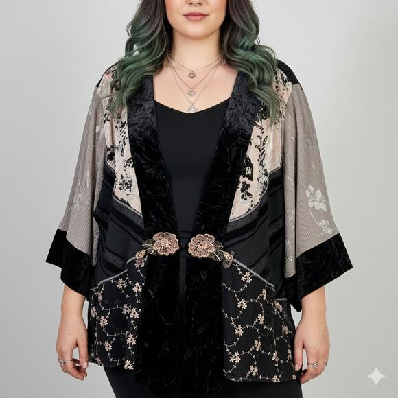 VTG Spencer Alexis Kimono Velvet Burnout Plus Size 3X Whimsigoth Fairy Witchy - Picture 1 of 6